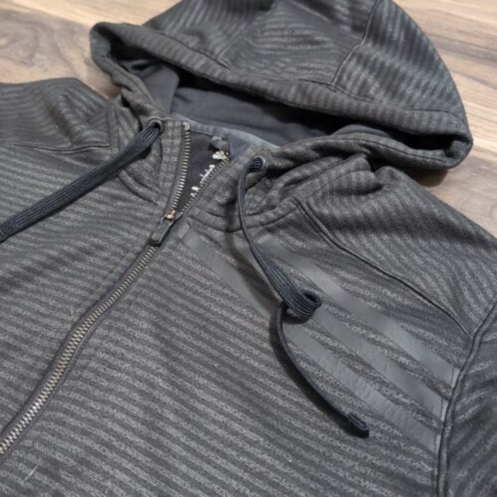 Adidas Men's M Gray/Black Full Zip Hoodie Striped Climawarm Jacket 11K‎